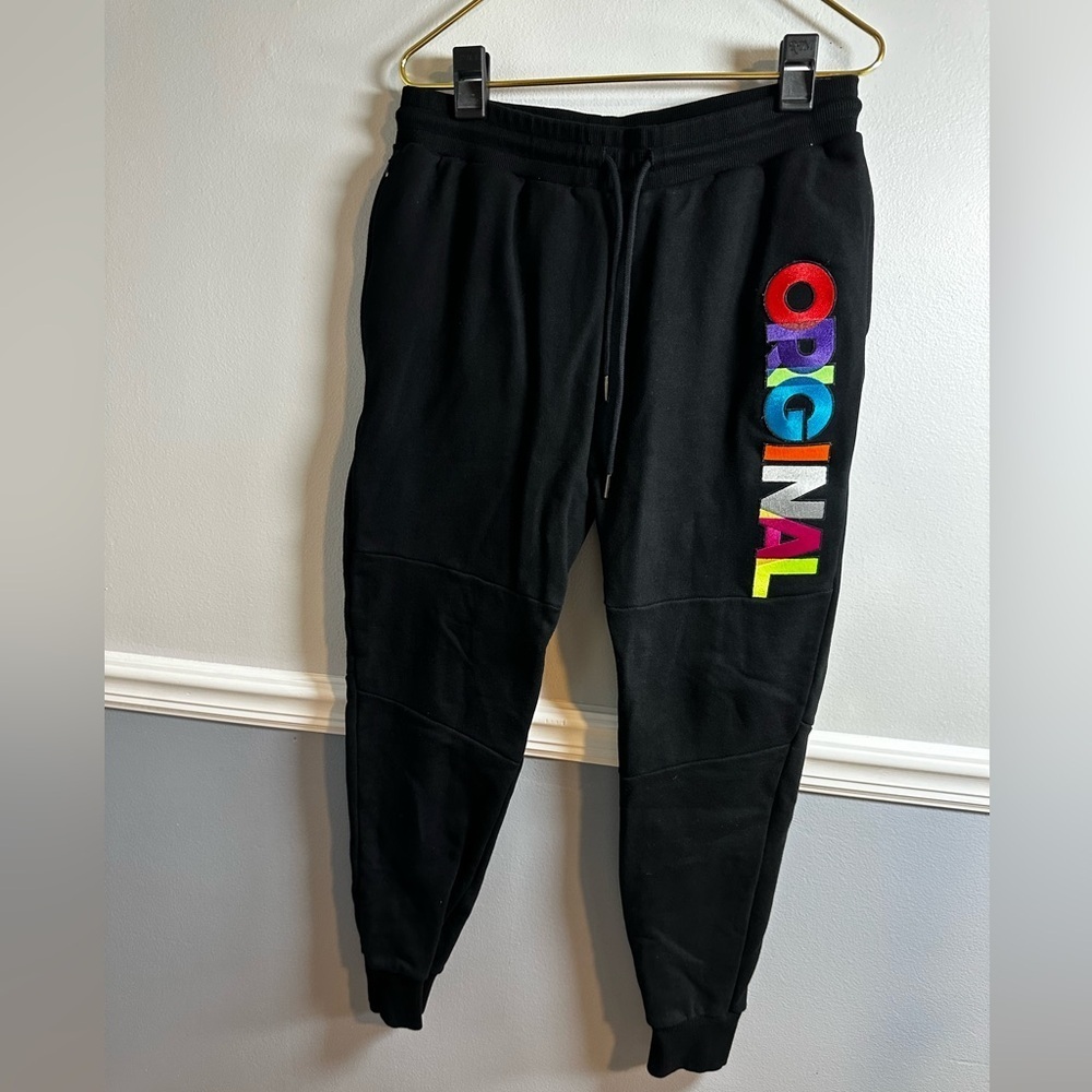 Vandal-A Sweatpants Large Black Cotton Blend Embroidered